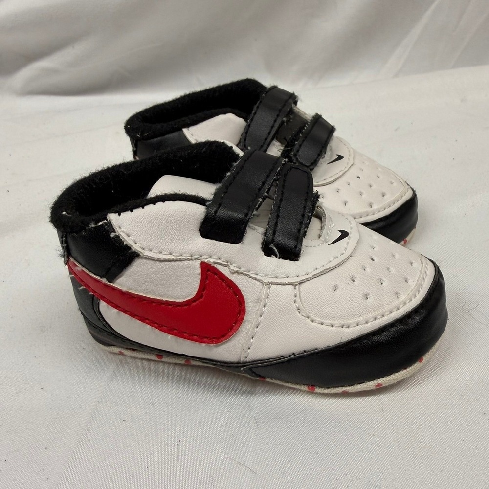 90's‎ Vintage Nike Court Infant Baby White Red Black Crib Shoes Sz 2 RARE HTF